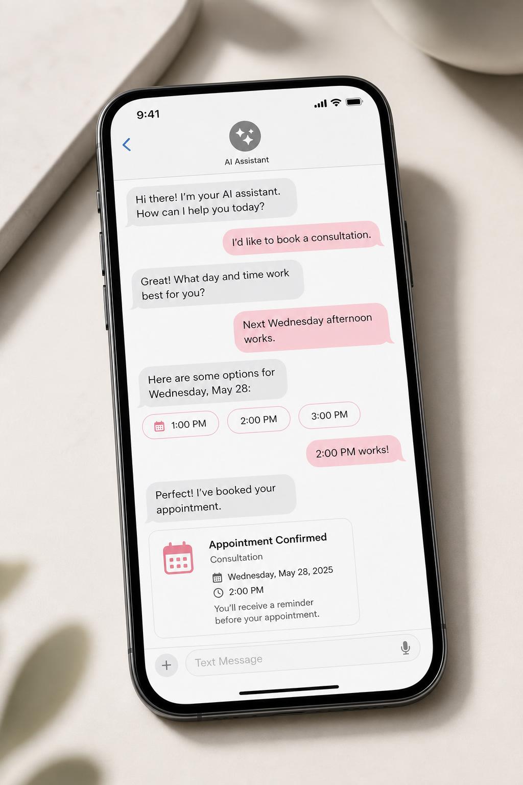 Smartphone showing an SMS and email nurture sequence in progress